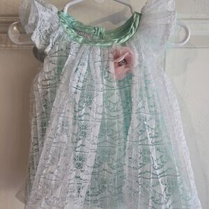 Mint Green and White Lace Baby Dress 3-6 Months